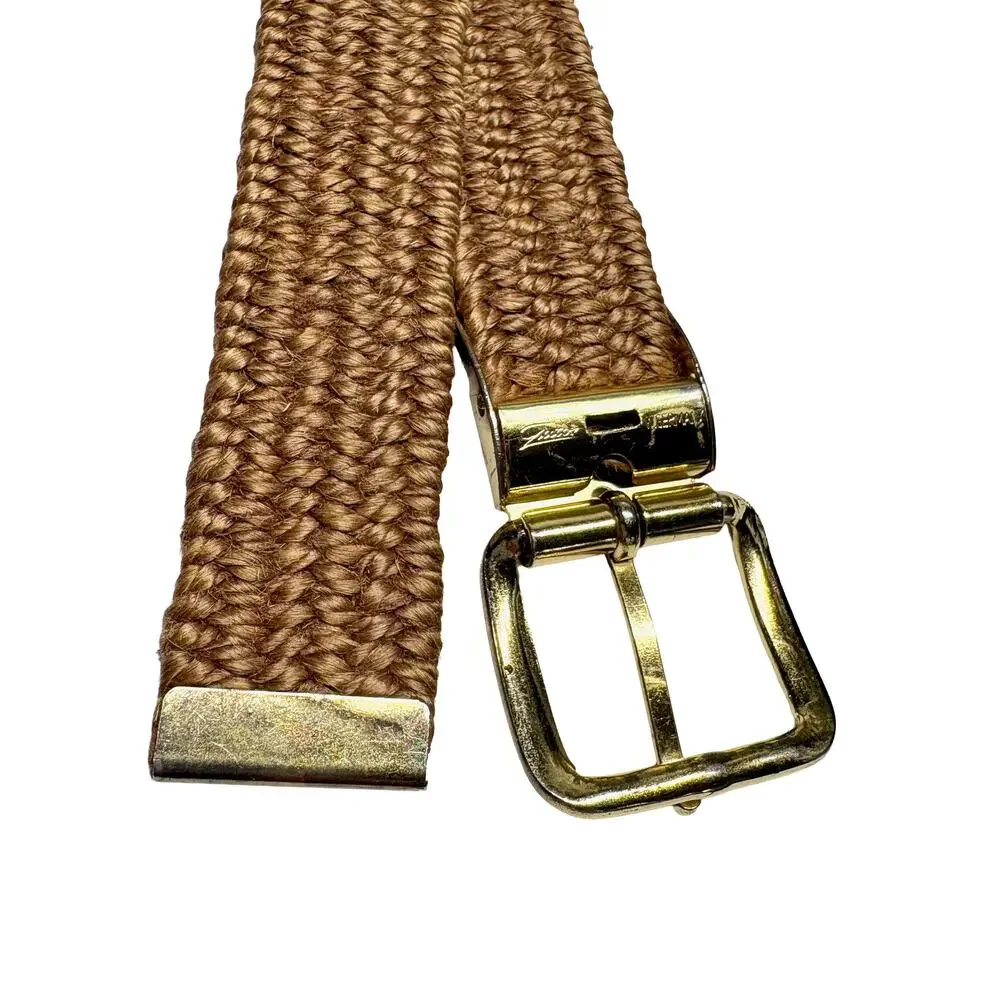 VTG Gutos Braided Rope Stretch Belt Brown West Germany Gold Buckle Woven S/M